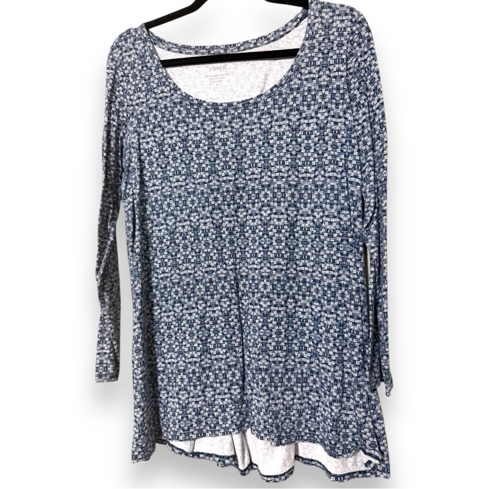 Pure J Jill Back size medium women’s tie print tunic Top Blue White Pima Cotton
